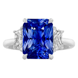 Drie stenen edelsteen saffier ring met stralende diamanten 3,50 karaat