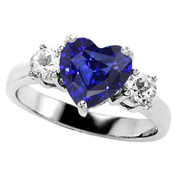 Drie stenen hart blauwe saffier ring & ronde diamanten 2,50 karaat