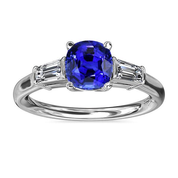 Drie stenen kussen Ceylon Sapphire Ring 2,25 karaat stokbrood diamanten - harrychadent.nl