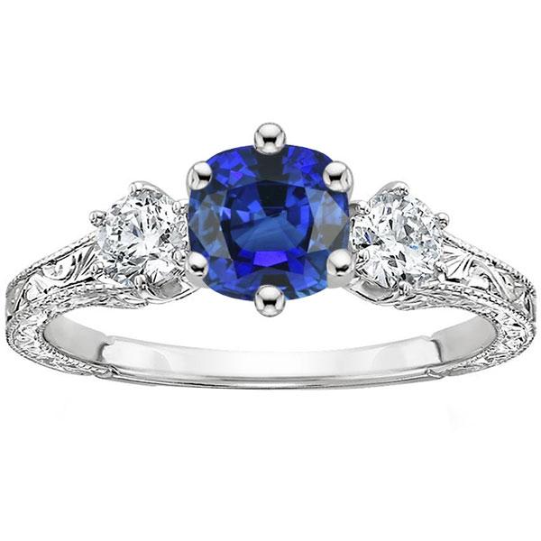 Drie stenen kussen Sapphire Ring antieke stijl diamanten 2,50 karaat - harrychadent.nl