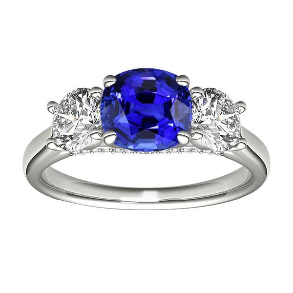 Drie stenen kussen blauwe saffier ring 2,50 karaat diamanten sieraden - harrychadent.nl