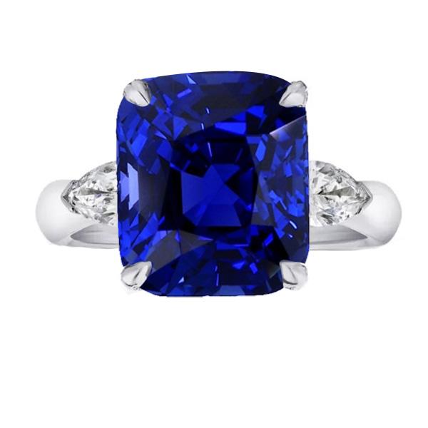 Drie stenen kussen blauwe saffier ring & peer diamanten 4 karaat - harrychadent.nl