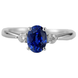 Drie stenen ovale Ceylon saffier & ronde diamanten ring 2,50 karaat