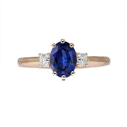 Drie stenen ovale blauwe saffier ring & diamanten 2,50 karaat