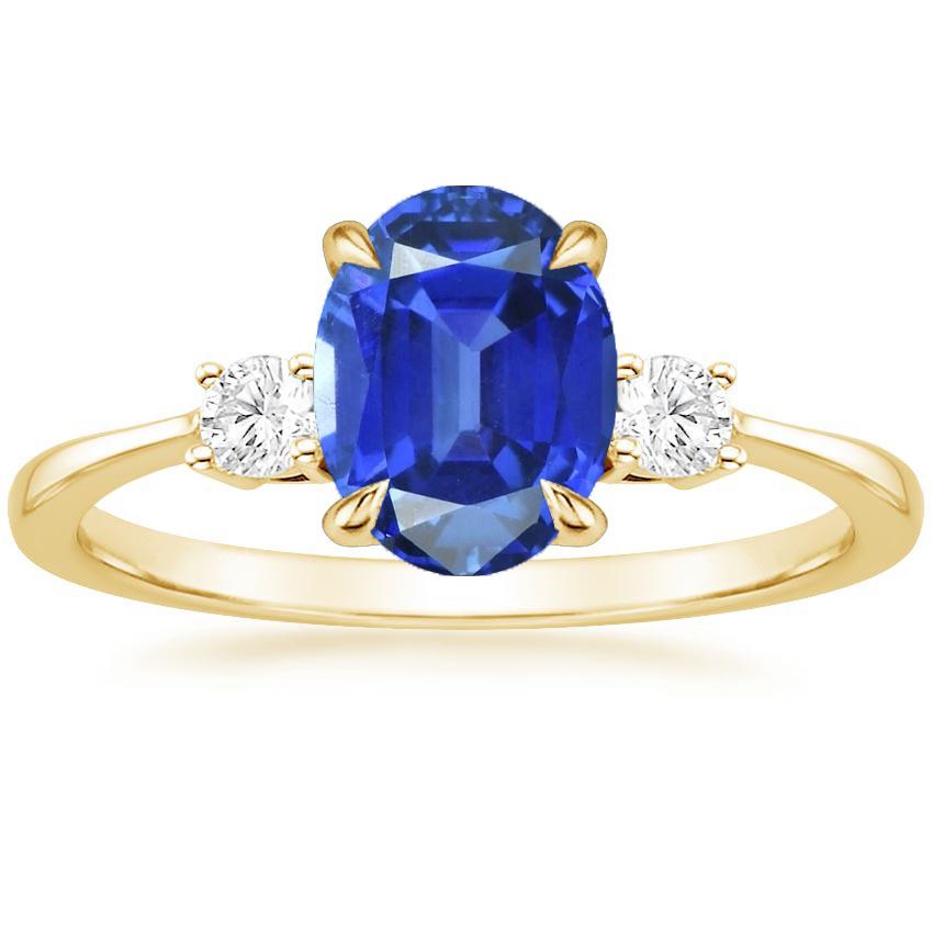 Drie stenen ovale blauwe saffier & ronde diamanten ring goud 5,50 karaat - harrychadent.nl
