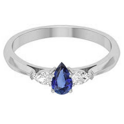 Drie stenen peer Sri Lankaanse saffier & diamanten ring 1,25 karaat