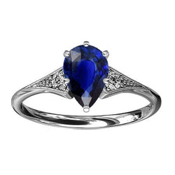 Drie stenen peer blauwe saffier & diamanten ring Milgrain 1,75 karaat
