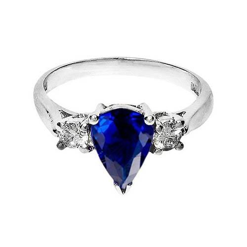 Drie stenen peer blauwe saffier en diamanten verlovingsring 4.20 Ct. - harrychadent.nl