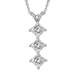 Drie stenen prinses geslepen diamanten hanger ketting 3,0 karaat WG 14K