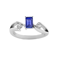 Drie stenen ring Emerald Ceylon Sapphire 1,75 karaat bypass-stijl