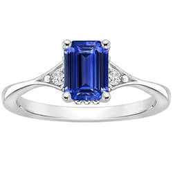 Drie stenen ring Emerald Sri Lankaanse saffier & diamant 3,50 karaat