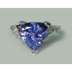 Drie stenen ring Trilliant geslepen blauwe diamant edelsteen 6.5 karaat WG 14K
