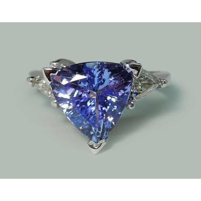 Drie stenen ring Trilliant geslepen blauwe diamant edelsteen 6.5 karaat WG 14K - harrychadent.nl