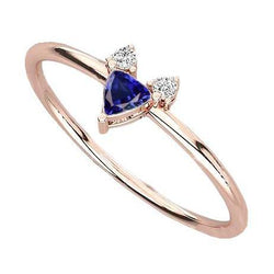 Drie stenen ring biljoen blauwe saffier 0,75 karaat rosé gouden sieraden
