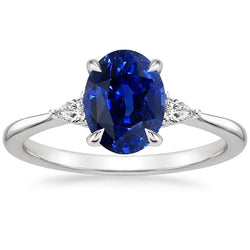 Drie stenen ring ovaal Sri Lankaanse saffier & peer diamanten 2,50 karaat