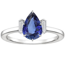 Drie stenen ring peer Sri Lankaanse saffier & stokbrood diamanten 3 karaat