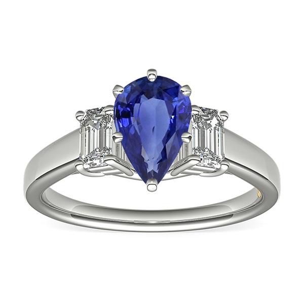 Drie stenen ring peer SriLanka saffier 2 karaat & smaragd diamanten - harrychadent.nl