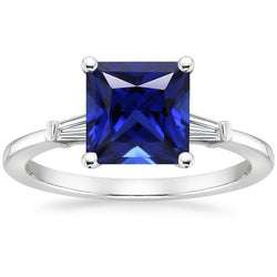 Drie stenen ring prinses blauwe saffier & stokbrood diamanten 5,25 karaat