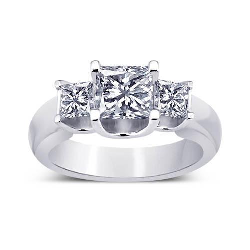 Drie stenen ring prinses diamant 2,31 karaat wit goud 14K Nieuw - harrychadent.nl