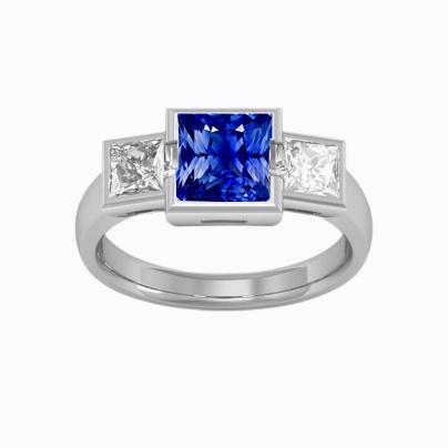 Drie stenen ring prinses diamant & Ceylon saffier sieraden 2 karaat - harrychadent.nl