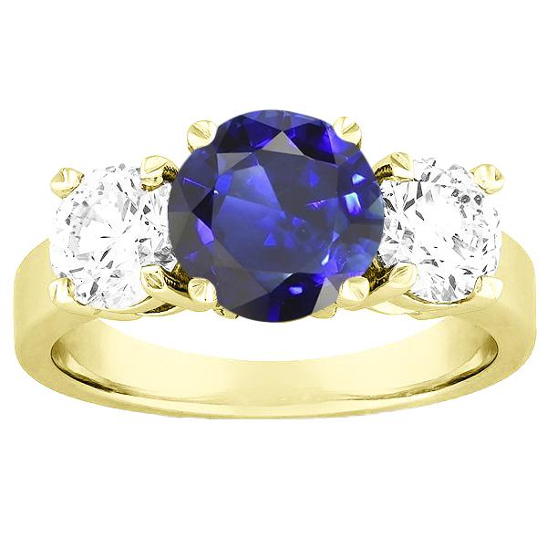 Drie stenen ronde blauwe saffier en diamanten ring 5 karaat sieraden - harrychadent.nl