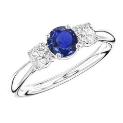 Drie stenen ronde blauwe saffier en diamanten ringjuwelen 1,50 karaat