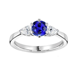 Drie stenen ronde blauwe saffier ring & peer diamanten 1,25 karaat
