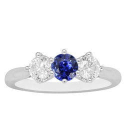 Drie stenen ronde diamanten saffier ring 2,50 karaat witgoud 14K