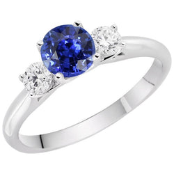 Drie stenen ronde diamanten verlovingsring Srilanka Sapphire 3 karaat
