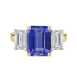 Drie stenen smaragd Ceylon saffier ring 14K geel goud 3,50 karaat
