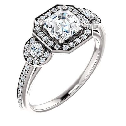Drie stenen stijl 1.88 karaat Asscher diamanten ring wit goud 14K - harrychadent.nl