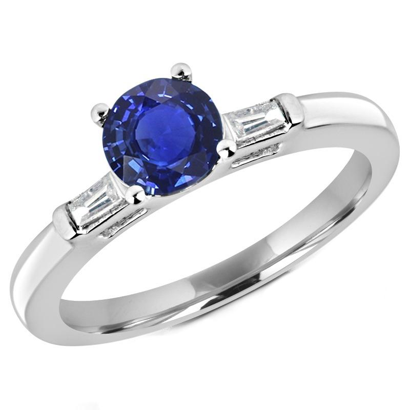 Drie stenen stokbrood diamanten & ronde blauwe saffier ring 2,25 karaat - harrychadent.nl