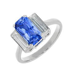 Drie stenen stralende saffier & stokbrood diamanten ring 3,50 karaat goud