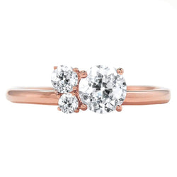 Drie stenen verlovingsring ronde oude mijn geslepen diamanten 1,25 karaat