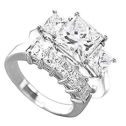 Drie-stenen 2,5 karaat prinses geslepen Diamant Witgoud 14K verlovingsring set