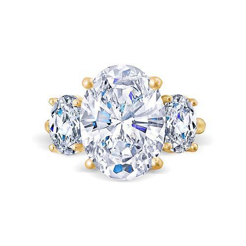 Drie Stenen Dames Echt Diamanten Ovale Jubileumring Geel Goud 2,50 Ct