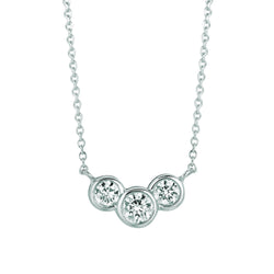 Drie Stenen Echt Diamanten Bezel Ketting Cluster 0,75 Karaat 14K Witgoud