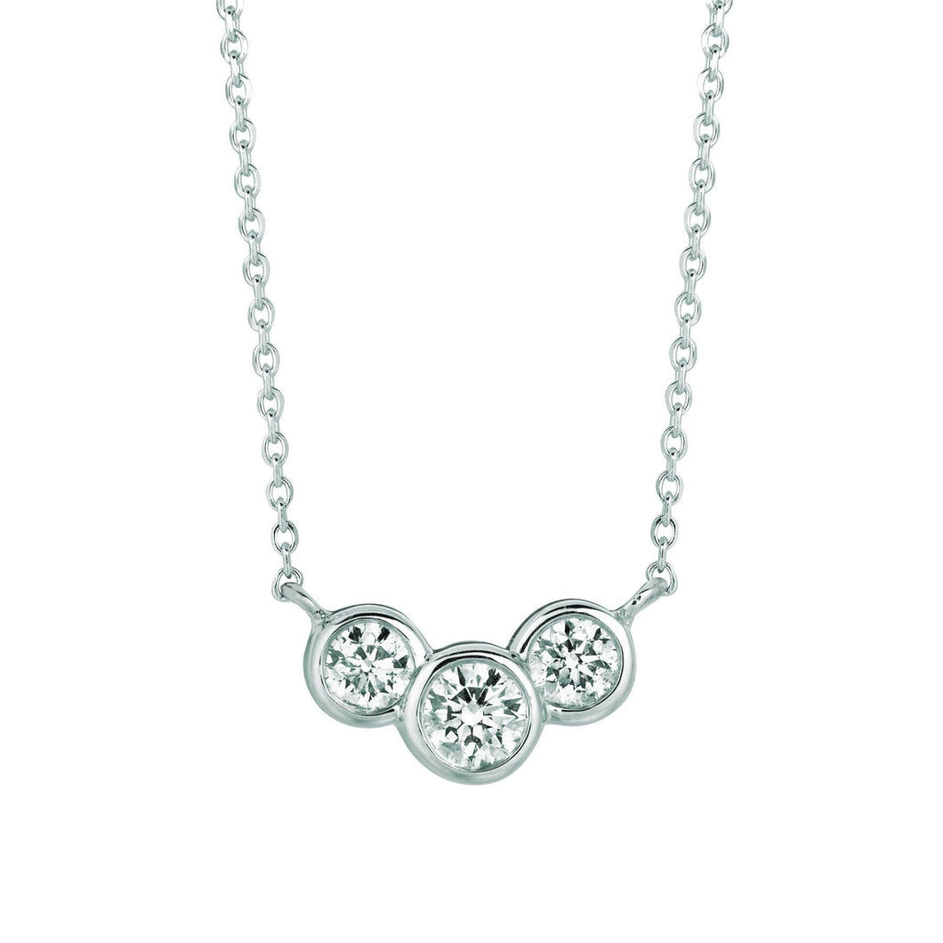 Drie Stenen Echt Diamanten Bezel Ketting Cluster 0,75 Karaat 14K Witgoud