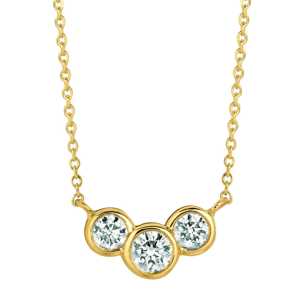 Drie Stenen Echt Diamanten Bezel Ketting Hanger 1 Karaat 14K Geel Goud