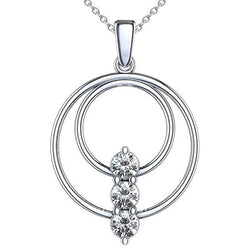 Drie Stenen Echt Diamanten Hanger Ketting 1,50 Karaat 14K Goud Wit