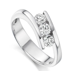 Drie Stenen Echt Diamanten Trouwring Sieraden 2,25 ct. 14K Wit Goud