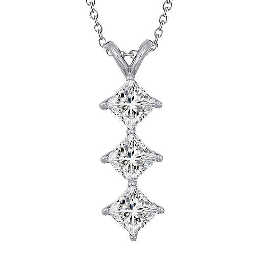 Drie Stenen Prinses Geslepen Echt Diamanten Hanger Ketting 3,0 Karaat WG 14K