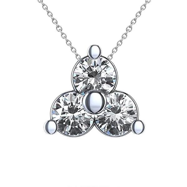 Drie Stenen Ronde Geslepen Echt Diamanten Hanger Ketting 3,0 Ct. Wit Goud 14K