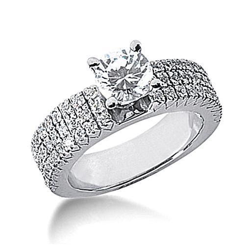 Drievoudige Rij Geaccentueerde Echt Diamanten Verlovingsring 2,00 Karaat Witgoud 14K