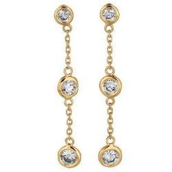 Drop-Down Ring Oorbellen Ronde Briljante Echt Diamant 2 Ct. Geel Goud 14K