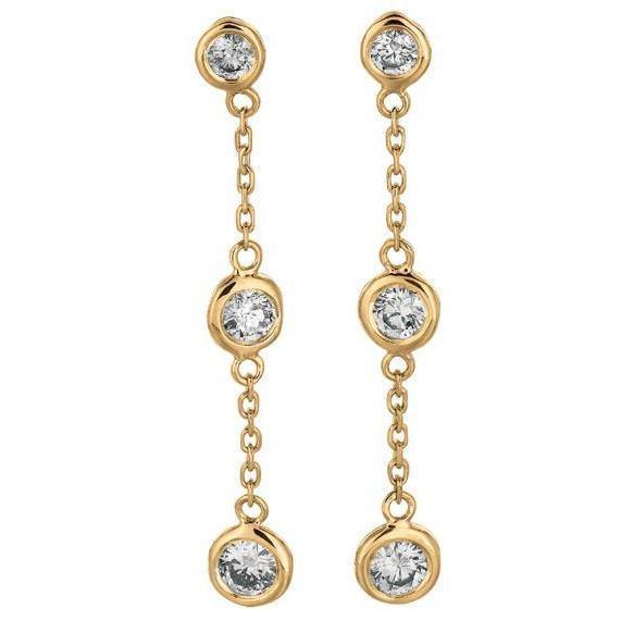 Drop-Down Ring Oorbellen Ronde Briljante Echt Diamant 2 Ct. Geel Goud 14K