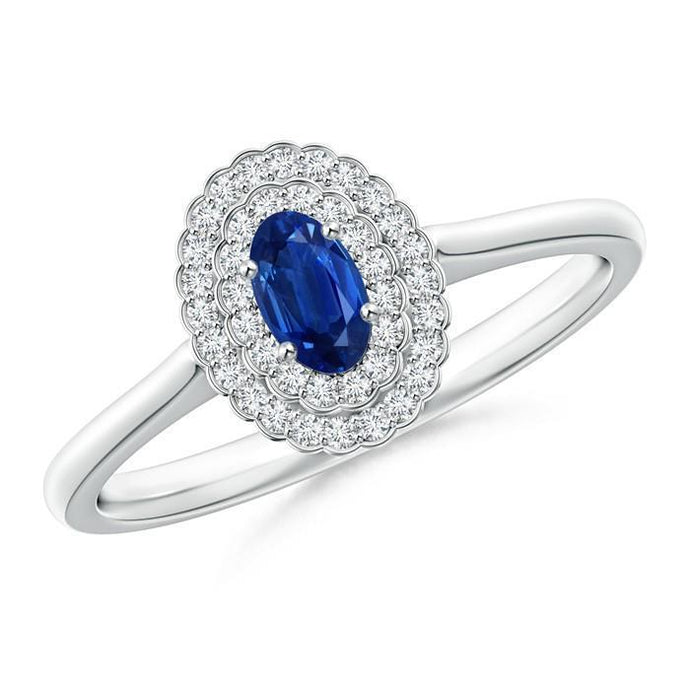 Dubbele Halo Blauwe Saffier Met Diamanten Ring 3.25 Karaat - harrychadent.nl