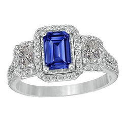 Dubbele Halo Blauwe Saffier Ring Stralende & Ronde Diamanten 3,50 Karaat