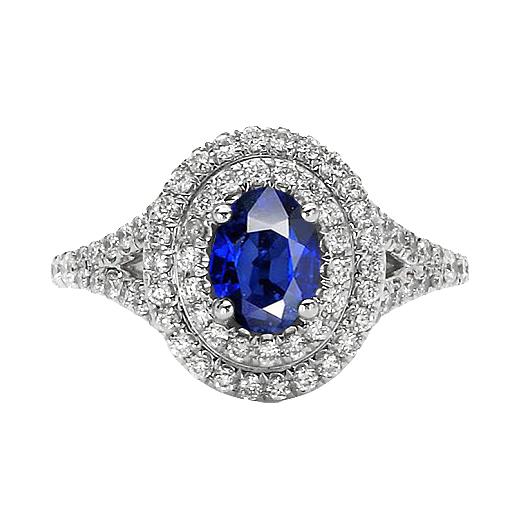 Dubbele Halo Diamanten Ring Met Ovale Blauwe Saffier Goud 14K 11,25 Karaat - harrychadent.nl