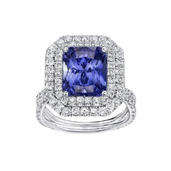 Dubbele Halo Diamond Gold Sapphire Verlovingsring Split Shank 4 karaat